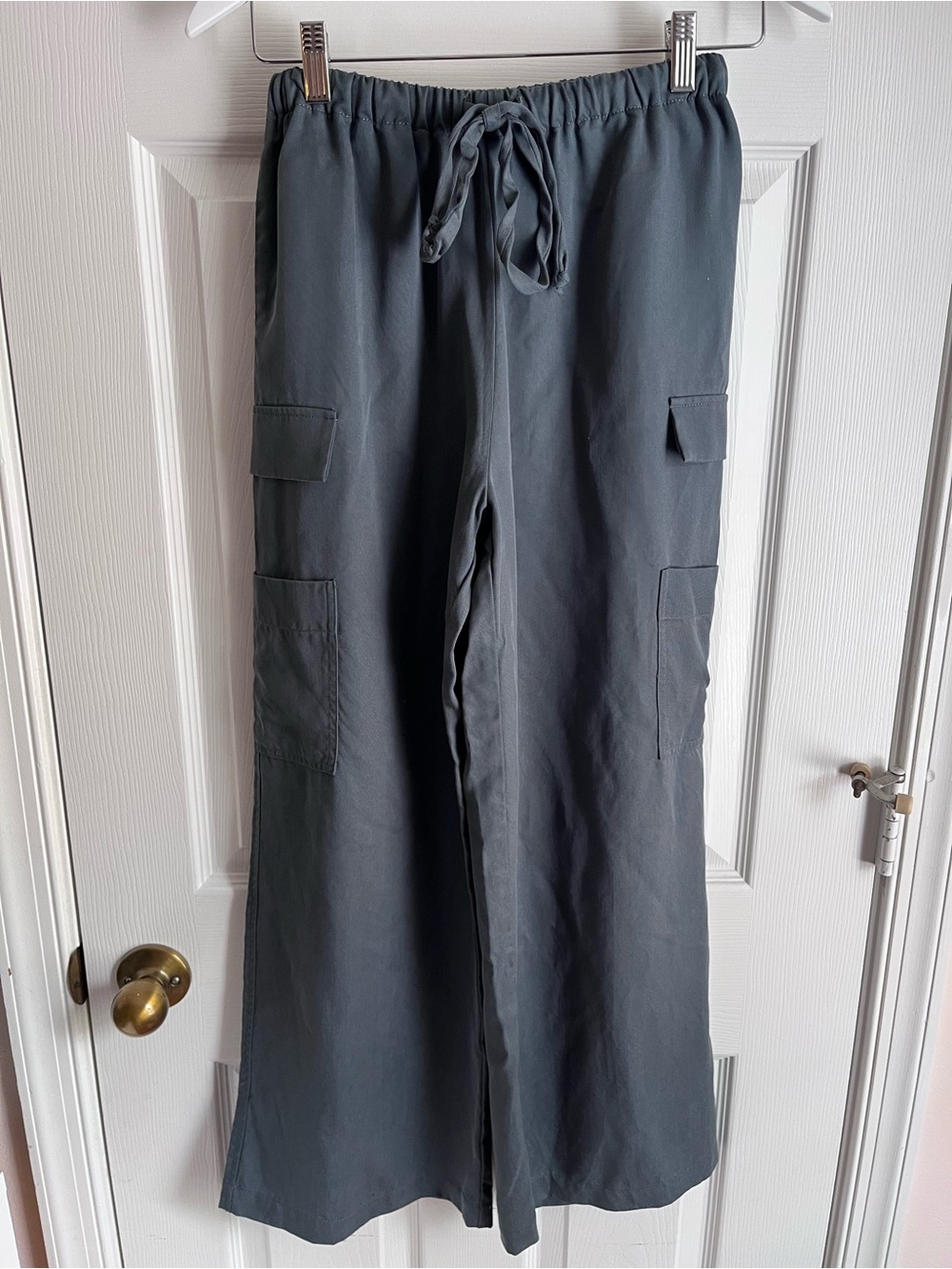 Reformation Ethan Tie Waist Slate Twill Cargo Pants